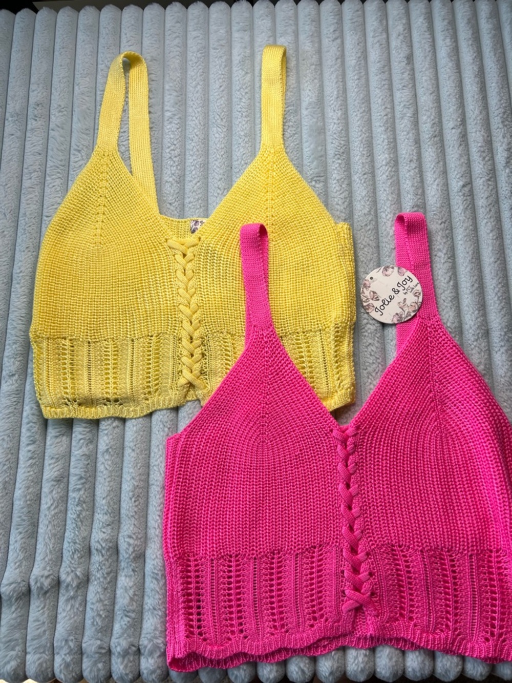 Jolie and joy Knit Lace-Up sweater Crop tank in Yellow and Pink